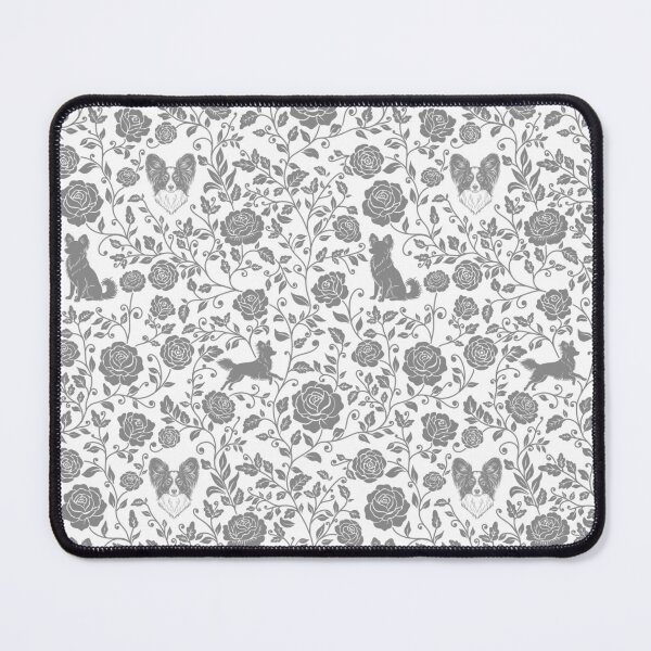 Item preview, Papillon Floral Silhouette Pattern | Elegant Butterfly Dog Design in Grey designed and sold by WildLakePatterns.