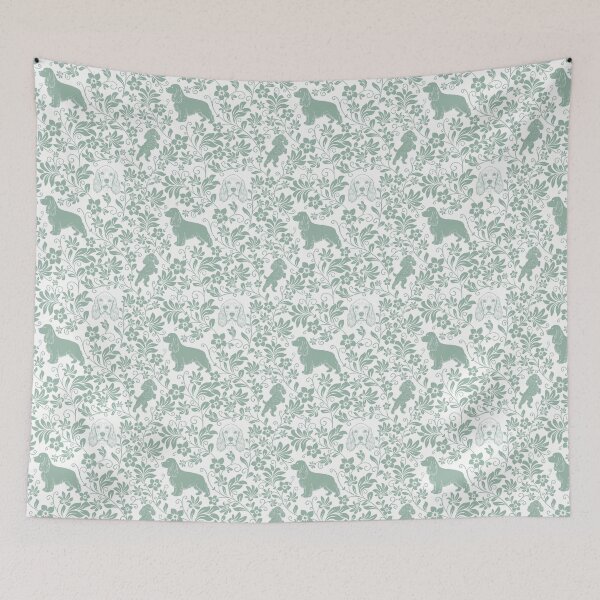 Item preview, Cocker Spaniel Floral Silhouette Pattern | Elegant Spaniel Dog Design in Green designed and sold by WildLakePatterns.