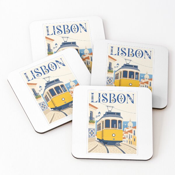 Item preview, Vintage Lisbon Portugal Travel Poster Yellow Tram designed and sold by Beyond Destinations.
