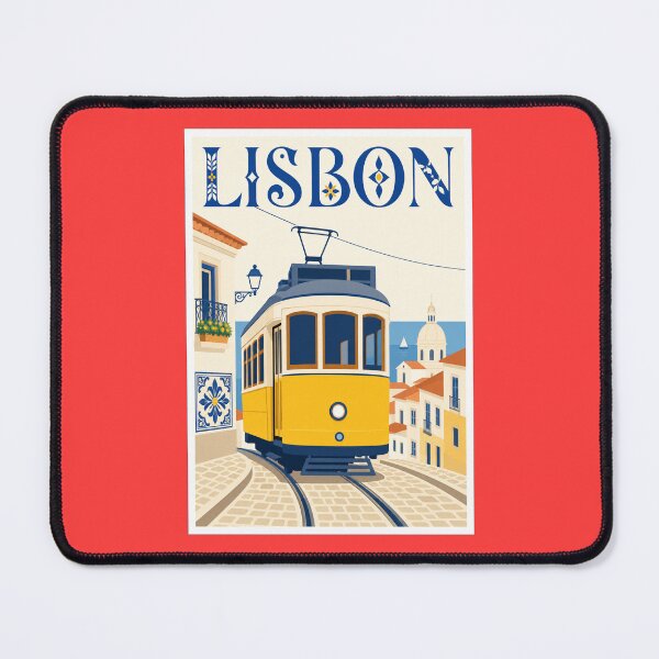 Item preview, Vintage Lisbon Portugal Travel Poster Yellow Tram designed and sold by Beyond Destinations.