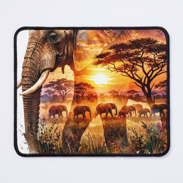 Item preview, African Sunset Elephant Double Exposure Watercolor designed and sold by Jedillm .