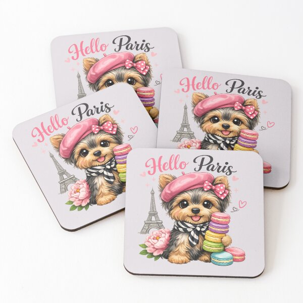 Item preview, Hello Paris Cute Yorkie Dog With Macarons Art designed and sold by Yorkie Magic Studio .