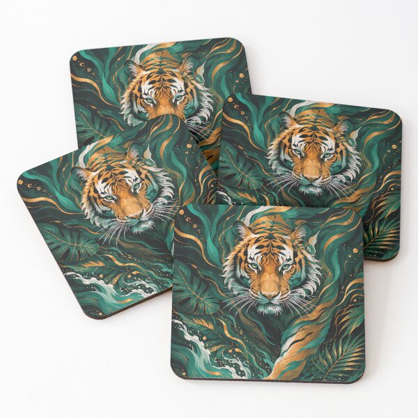 Item preview, Powerful Tiger Portrait with Emerald and Gold Aesthetic designed and sold by ms_illustration.