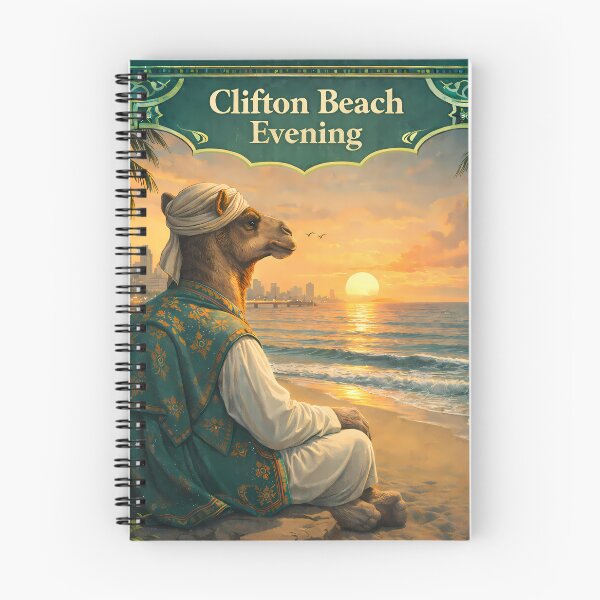 Item preview, Clifton Beach Evening Karachi Pakistan Camel Sunset Travel Poster designed and sold by AuraloomAtelier.