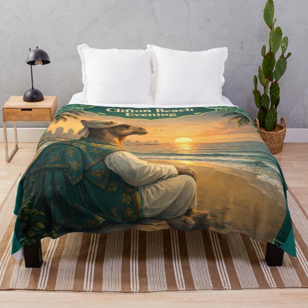 Item preview, Clifton Beach Evening Karachi Pakistan Camel Sunset Travel Poster designed and sold by AuraloomAtelier.