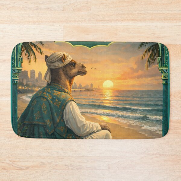 Item preview, Clifton Beach Evening Karachi Pakistan Camel Sunset Travel Poster designed and sold by AuraloomAtelier.
