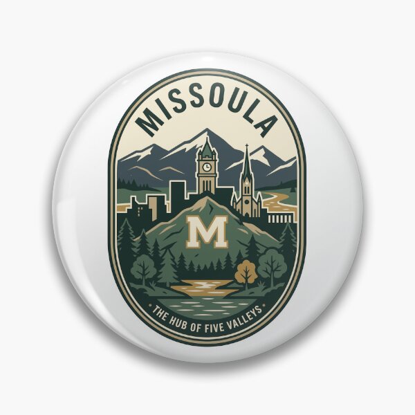 Item preview, Missoula Montana Hub of Five Valleys Vintage Badge designed and sold by k3rstman1.