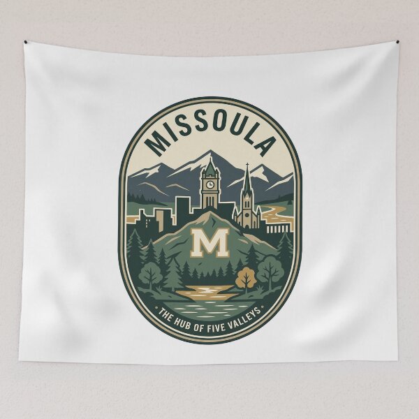 Item preview, Missoula Montana Hub of Five Valleys Vintage Badge designed and sold by k3rstman1.