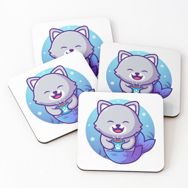 Item preview, Cute Wolf Mermaid Drinking Hot Coffee Coziness designed and sold by mseymo.