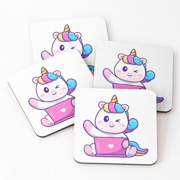 Item preview, Cute Winking Unicorn Working On Pink Laptop designed and sold by mseymo.