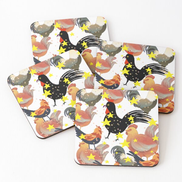 Item preview, Rooster Chicken Star Sparkle Pattern Farm White Art Print designed and sold by Extremeallie.