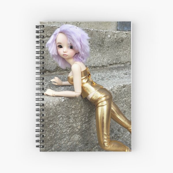 Item preview, Futuristic Cyberpunk aesthetic style photo shown doll wearing short lilac wig and metallic gold outfit, behind her are asphalt background designed and sold by Lenasminiland.