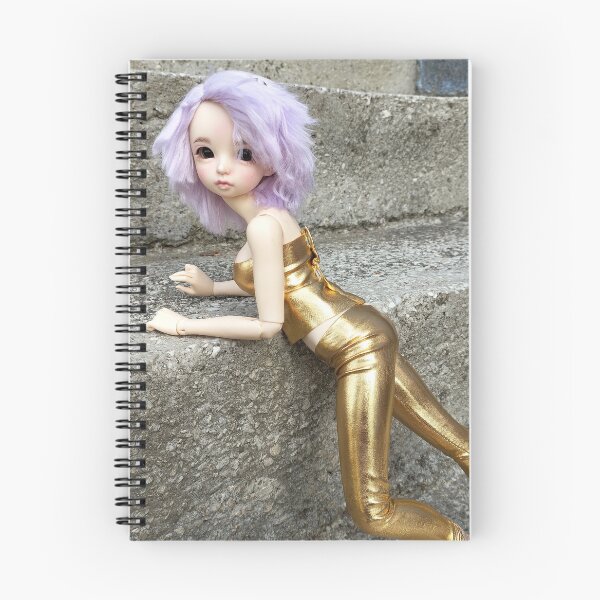 Item preview, Futuristic Cyberpunk aesthetic style photo shown doll wearing short lilac wig and metallic gold outfit, behind her are asphalt background designed and sold by Lenasminiland.