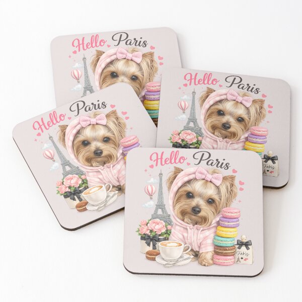 Item preview, Hello Paris Cute Yorkie Dog With Macarons Art designed and sold by Yorkie Magic Studio .