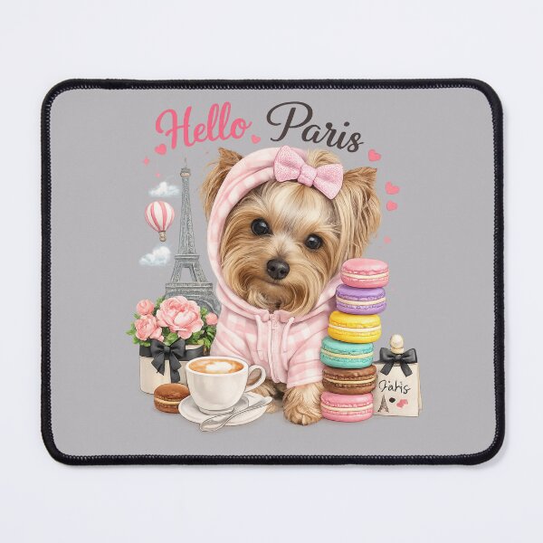 Item preview, Hello Paris Cute Yorkie Dog With Macarons Art designed and sold by Yorkie Magic Studio .