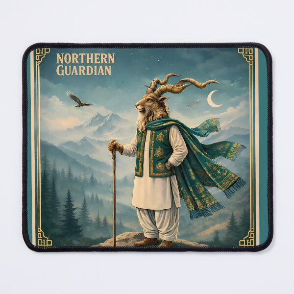 Item preview, Northern Guardian Markhor Pakistan Mountain Travel Poster designed and sold by AuraloomAtelier.