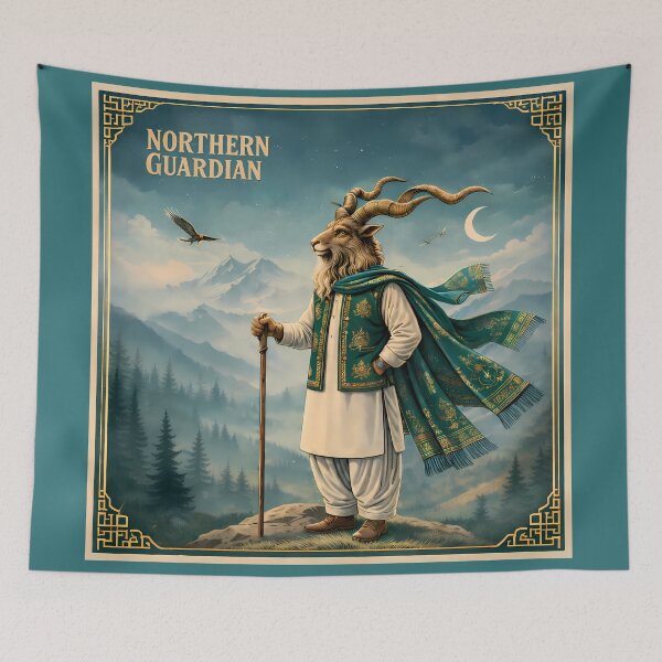 Item preview, Northern Guardian Markhor Pakistan Mountain Travel Poster designed and sold by AuraloomAtelier.