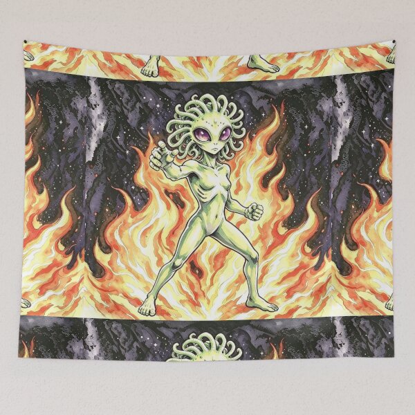 Item preview, Snake Hair Alien with Flames – Space Fantasy Art designed and sold by TeyArtWork.