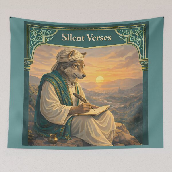 Item preview, Silent Verses Pakistan Wolf Poet Sunset Travel Poster designed and sold by AuraloomAtelier.