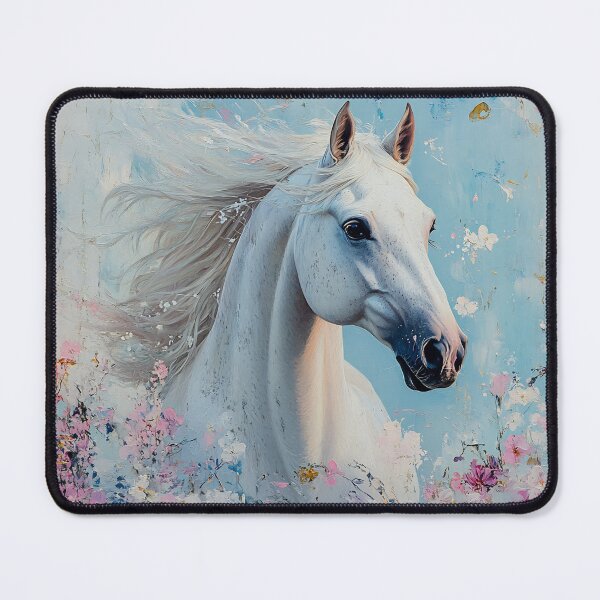Item preview, White Horse Portrait Art, Dreamy Pastel Blue Pink Floral Illustration designed and sold by daila70.