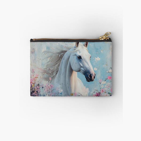 Item preview, White Horse Portrait Art, Dreamy Pastel Blue Pink Floral Illustration designed and sold by daila70.