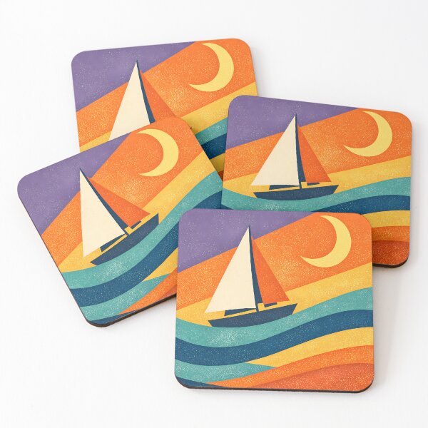 Item preview, Colour Block Yacht Under Crescent Moon designed and sold by InkSmithery.