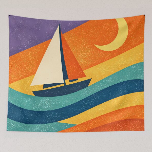 Item preview, Colour Block Yacht Under Crescent Moon designed and sold by InkSmithery.