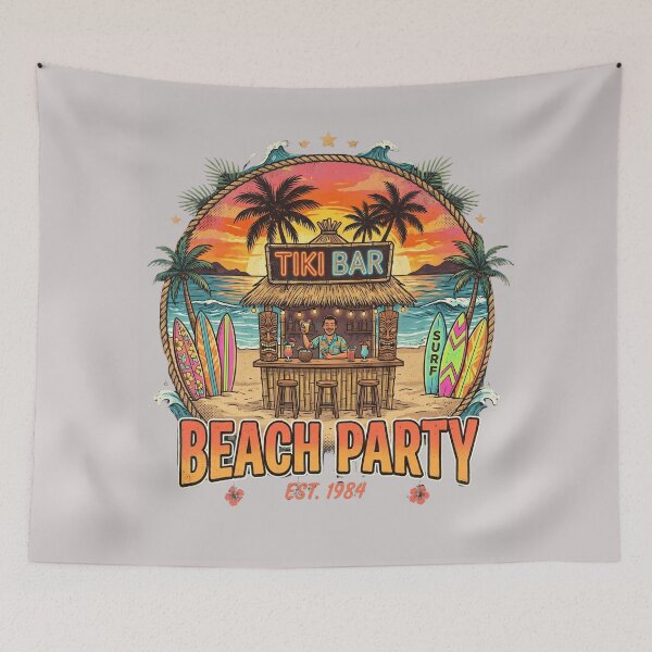 Item preview, Beach Party Retro Tiki Bar Vintage Summer T-Shirt Design designed and sold by designerr23 ⭐⭐⭐⭐⭐.