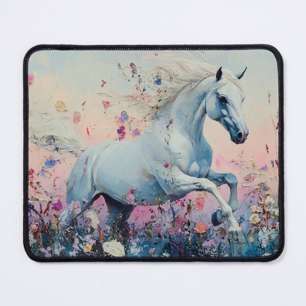 Item preview, Galloping White Horse Art, Impressionist Pastel Floral Meadow Print designed and sold by daila70.