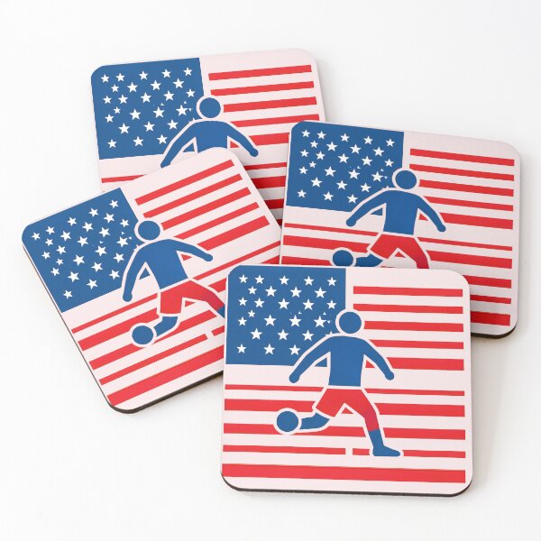 Artikelvorschau, Silhouette eines US-amerikanischen Fußballspielers mit amerikanischer Flagge – Patriotisches Design für Fußballfans entworfen und verkauft von zohocreations.