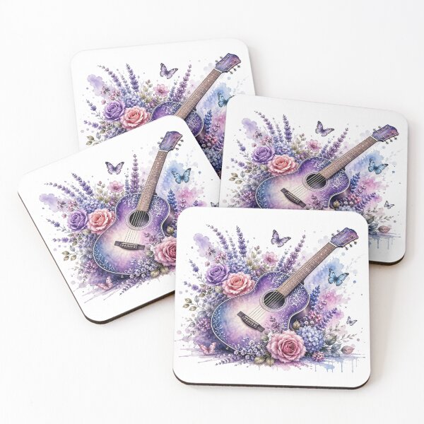 Item preview, Purple Floral Guitar Watercolor designed and sold by PetalGarden.