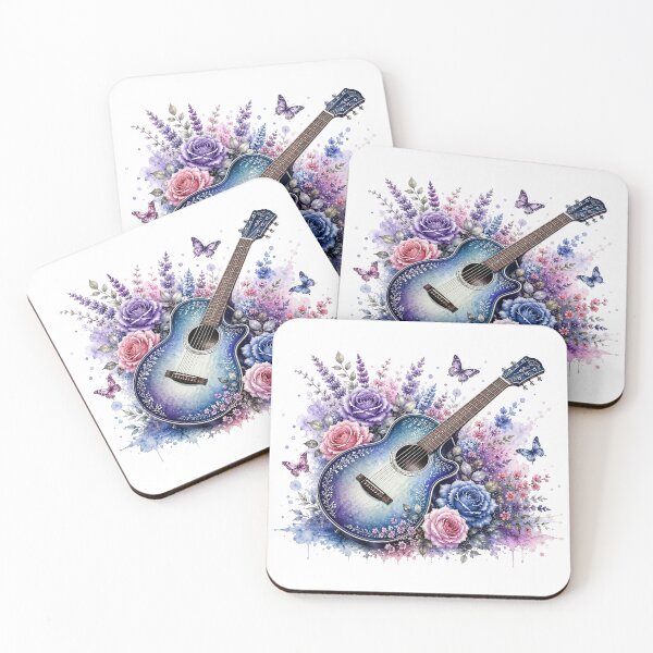 Item preview, Blue Floral Guitar Watercolor designed and sold by PetalGarden.