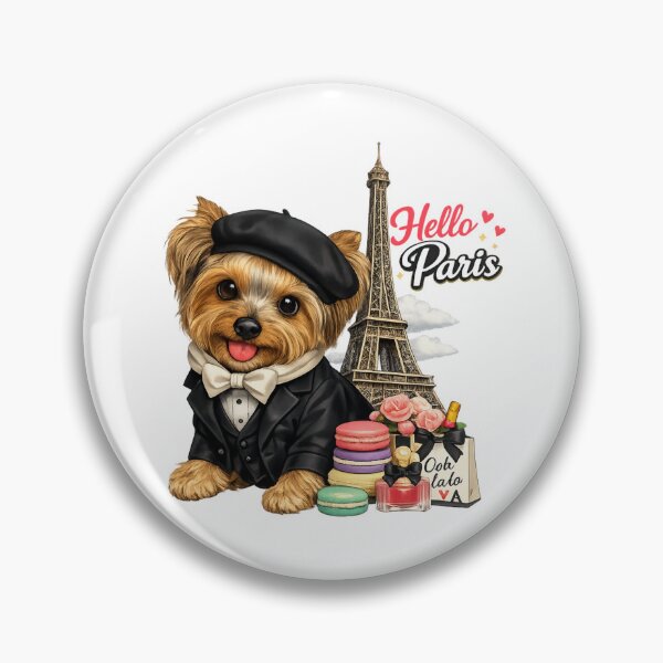 Item preview, Hello Paris Cute Yorkie Dog With Macarons Art designed and sold by Yorkie Magic Studio .