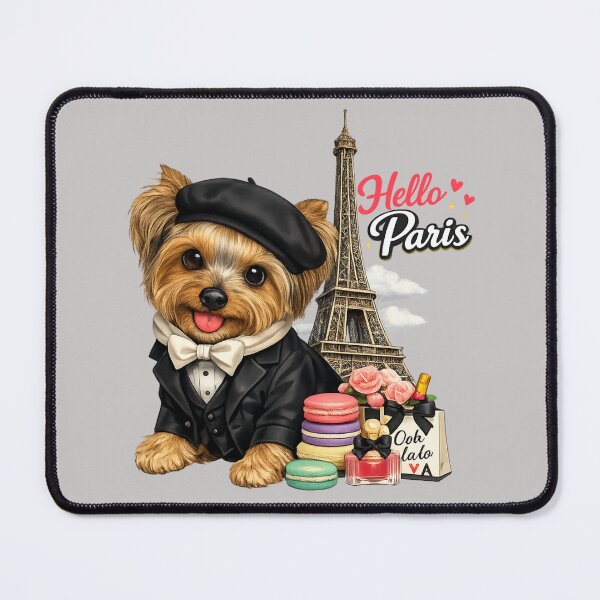 Item preview, Hello Paris Cute Yorkie Dog With Macarons Art designed and sold by Yorkie Magic Studio .