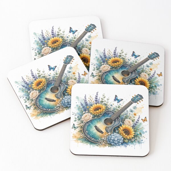Item preview, Boho Sunflower Guitar Watercolor designed and sold by PetalGarden.