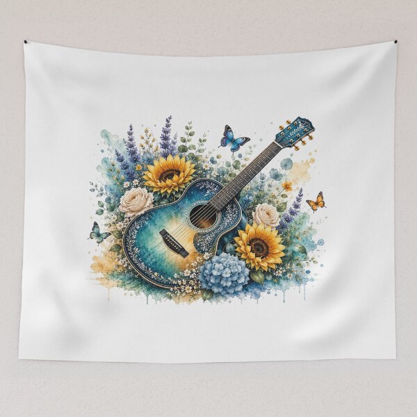 Item preview, Boho Sunflower Guitar Watercolor designed and sold by PetalGarden.