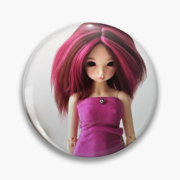Item preview, Doll with pink red brown wig and pink dress portrait and diorama background designed and sold by Lenasminiland.