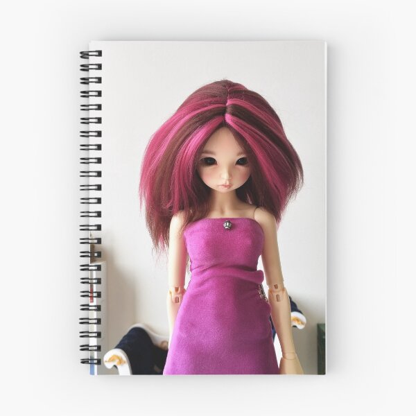 Item preview, Doll with pink red brown wig and pink dress portrait and diorama background designed and sold by Lenasminiland.