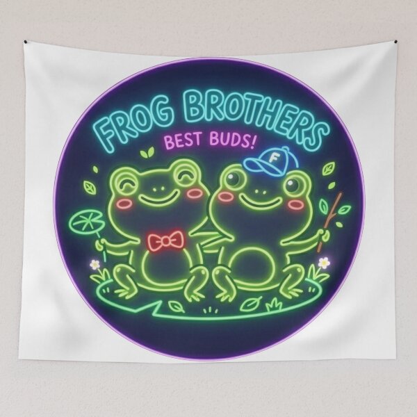 Item preview,  Frog Brothers – Cute Cartoon Frog Friendship Adventure Design Neon designed and sold by ArtsyExplorer.