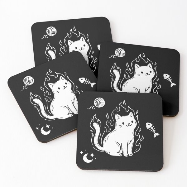 Item preview, Celestial Fire Cat Minimalist White Line Art designed and sold by WhiteInkMini.