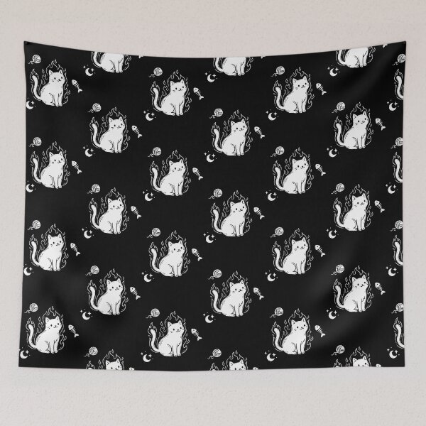 Item preview, Celestial Fire Cat Minimalist White Line Art designed and sold by WhiteInkMini.