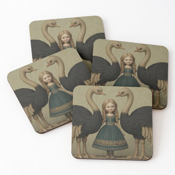 Item preview, Whimsical Girl Between Giant Ostriches designed and sold by marbrure.