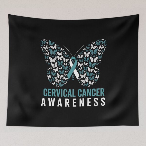 Item preview, Butterfly Cervical Cancer Awareness Month White Teal Ribbon designed and sold by TrinaEspinoza.