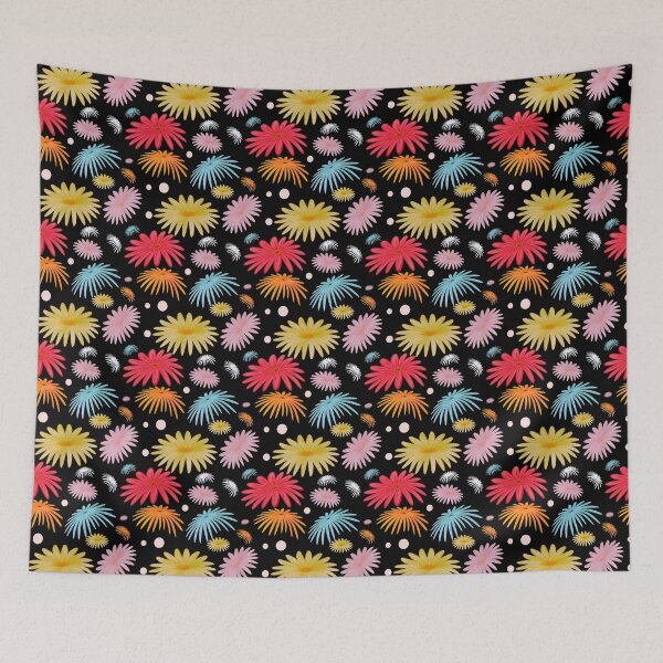 Item preview, Colorful Retro Daisy Floral Pattern on Black Cute Groovy Flower Print designed and sold by HopeAndHustle.