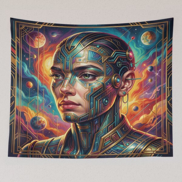 Item preview, Cosmic Cyber Portrait – a fusion of man, technology and universe in a futuristic aesthetic. designed and sold by FotoworldEdel.