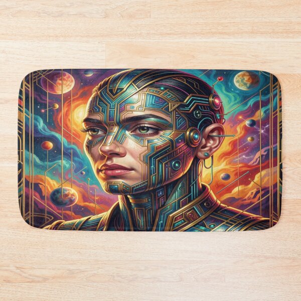 Item preview, Cosmic Cyber Portrait – a fusion of man, technology and universe in a futuristic aesthetic. designed and sold by FotoworldEdel.