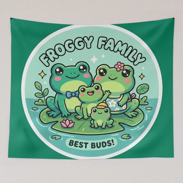 Item preview, Frog Family – Cute Cartoon Frog Adventure & Cozy Nature Design designed and sold by ArtsyExplorer.