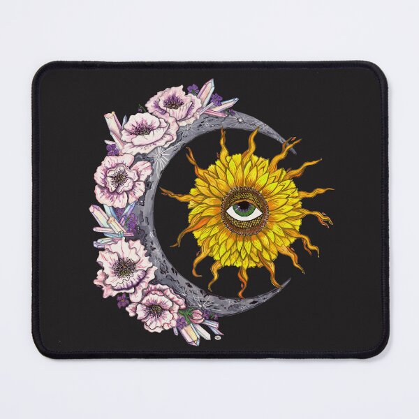 Item preview, Sunflower Sun and Crystal Poppy flower Moon Magical Boho Illustration designed and sold by GalaxyGoals.