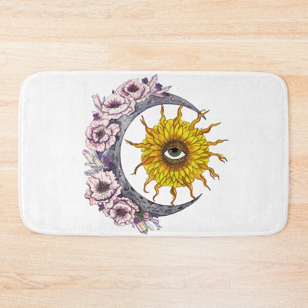 Item preview, Sunflower Sun and Crystal Poppy flower Moon Magical Boho Illustration designed and sold by GalaxyGoals.