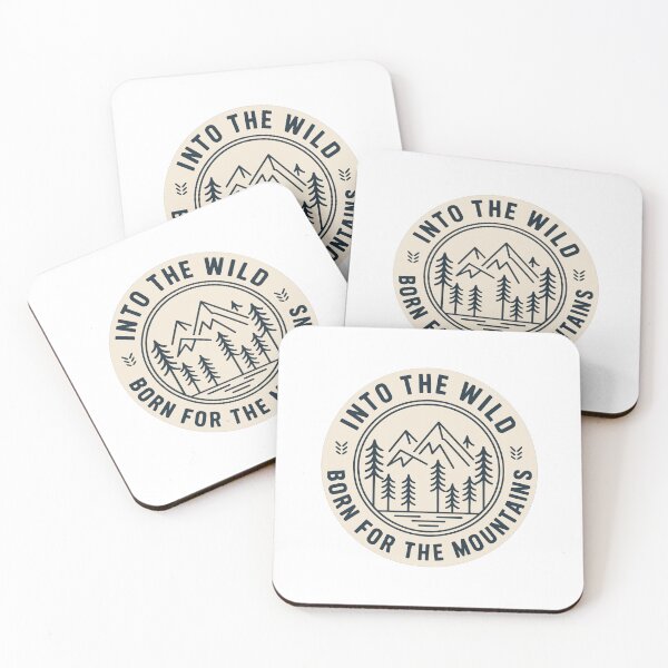 Item preview, Into the wild born for the mountains badge navy outdoor print designed and sold by icemanphotos.